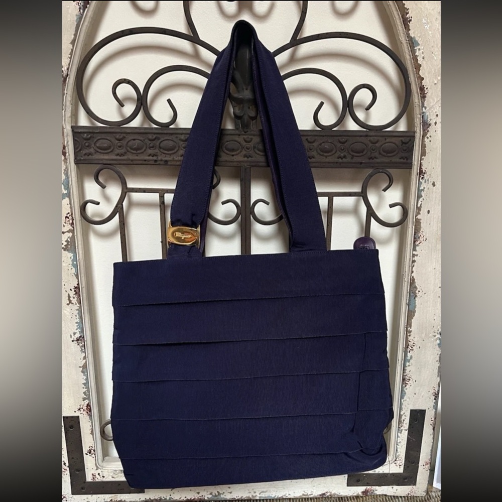 Salvatore Ferragamo Fabric & Leather  Tote Bag Navy Blue & Purple